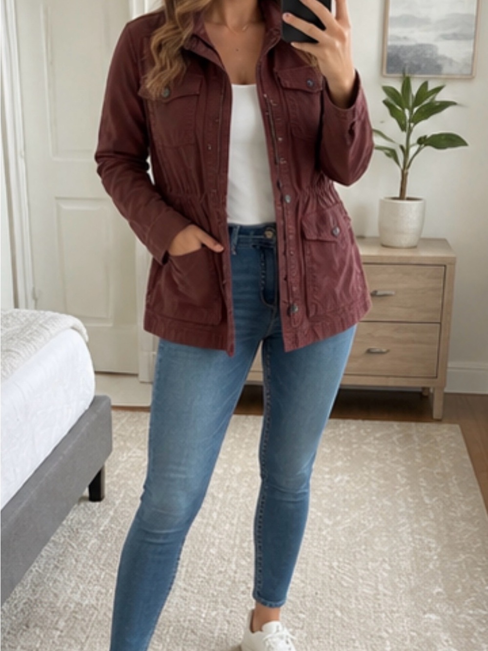 Lucky Brand Utility Jacket Size Medium | Maroon Lightweight Cargo Style